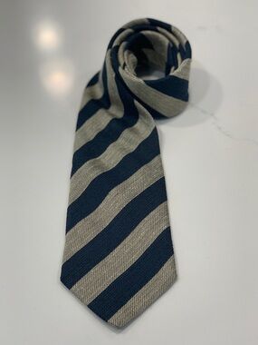Zadi Andrew’s Ties Striped Silk Hand Made Tie Navy Tan Textured L: 60" W: 3.75"